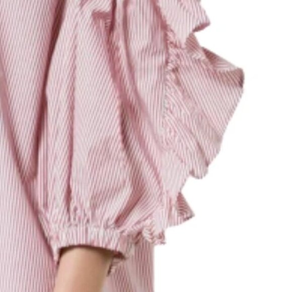 Robert Rodriguez Ruffle Stripe Cotton Shirt Womens Small Red Off Shoulder Light - Picture 9 of 9